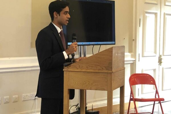 Ishaan Shah speaking about the importance of engaging young people against trafficking